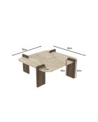 Table basse Origin carrée et bords arrondis coloris travertin et noyer - L.90 cm
