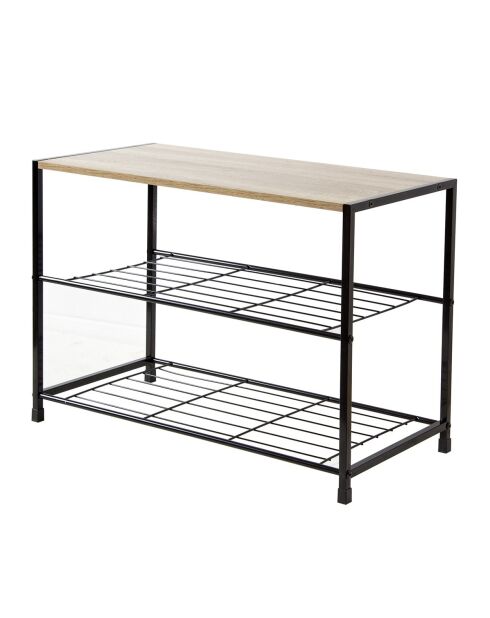 Scarpiera Lexie a 3 ripiani in legno chiaro e colori nero - L.63 cm