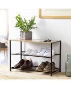 Scarpiera Lexie a 3 ripiani in legno chiaro e colori nero - L.63 cm