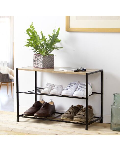 Scarpiera Lexie a 3 ripiani in legno chiaro e colori nero - L.63 cm