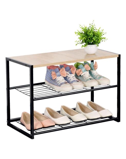 Scarpiera Lexie a 3 ripiani in legno chiaro e colori nero - L.63 cm
