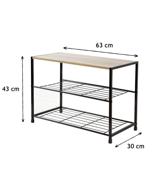 Scarpiera Lexie a 3 ripiani in legno chiaro e colori nero - L.63 cm