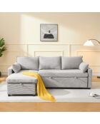 Canapé Louison convertible 3 places en tissu avec méridienne gris - L.219 cm