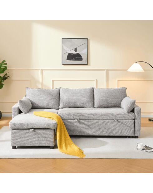 Canapé Louison convertible 3 places en tissu avec méridienne gris - L.219 cm