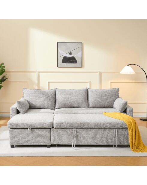 Canapé Louison convertible 3 places en tissu avec méridienne gris - L.219 cm