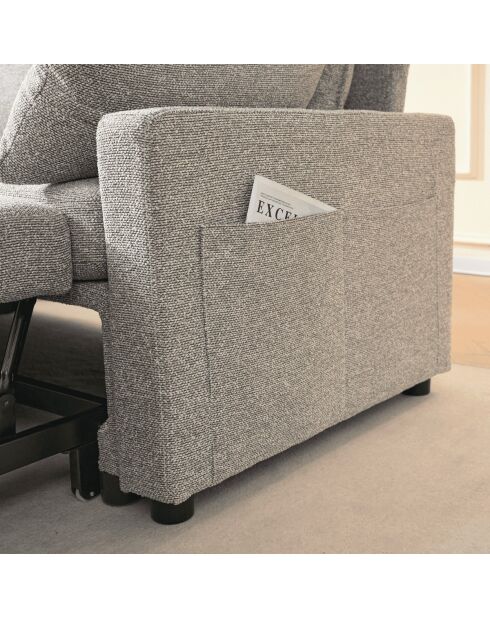Canapé Louison convertible 3 places en tissu avec méridienne gris - L.219 cm