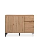 Plock dressoir 2 deuren 3 laden lichtbruin en zwart houtkleuren - L.120 cm