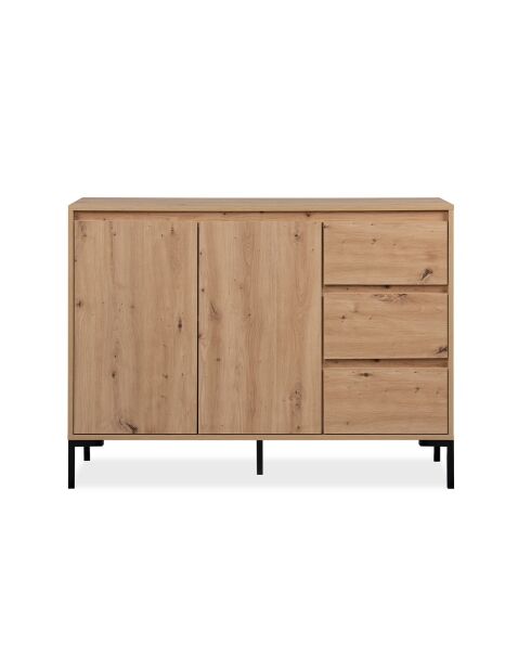 Plock dressoir 2 deuren 3 laden lichtbruin en zwart houtkleuren - L.120 cm