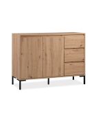 Plock dressoir 2 deuren 3 laden lichtbruin en zwart houtkleuren - L.120 cm