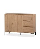 Plock dressoir 2 deuren 3 laden lichtbruin en zwart houtkleuren - L.120 cm