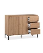 Plock dressoir 2 deuren 3 laden lichtbruin en zwart houtkleuren - L.120 cm