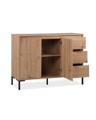 Plock dressoir 2 deuren 3 laden lichtbruin en zwart houtkleuren - L.120 cm
