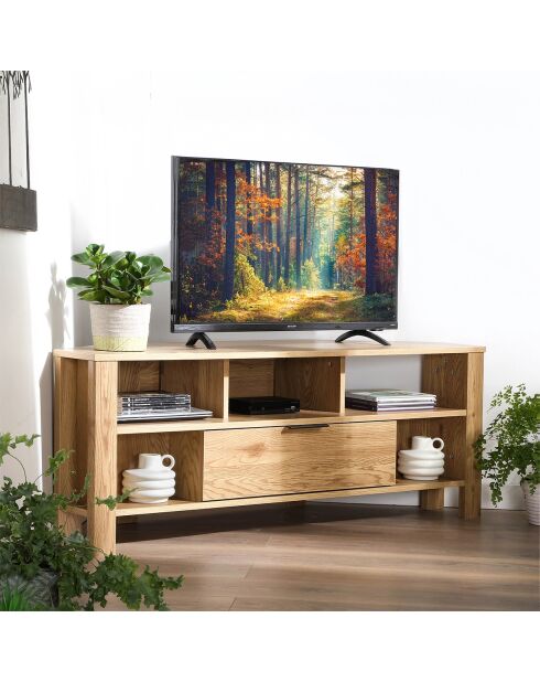 TV-Ecktisch mit 1 Schublade und Eichendekor - L.120 cm