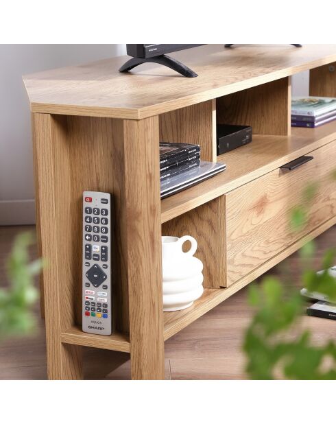 TV-Ecktisch mit 1 Schublade und Eichendekor - L.120 cm