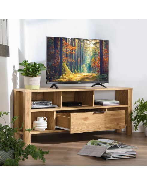 TV-Ecktisch mit 1 Schublade und Eichendekor - L.120 cm