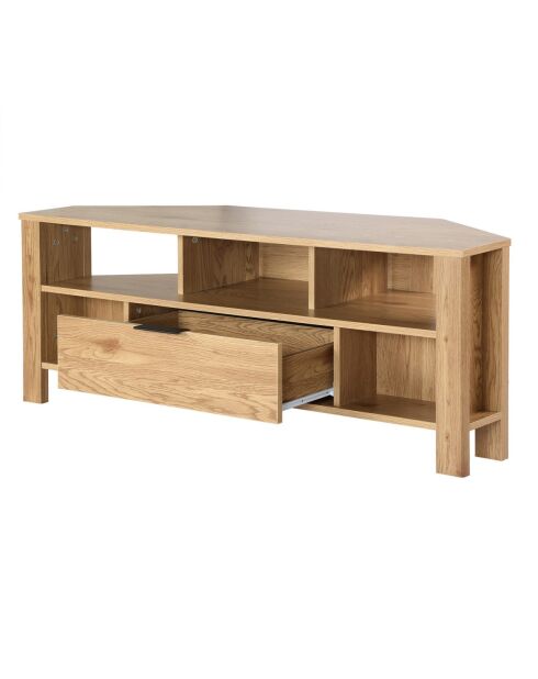 TV-Ecktisch mit 1 Schublade und Eichendekor - L.120 cm