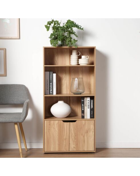 Modu 3-stöckiges Regal und 2-türiger Stauraum mit braunem Holzdekor — H.120 cm