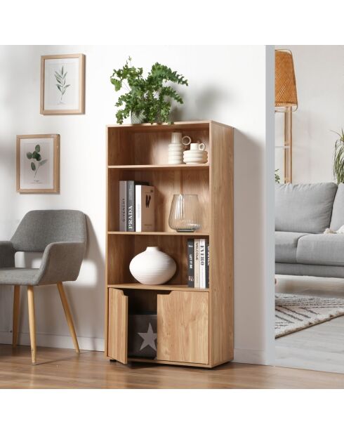 Modu 3-stöckiges Regal und 2-türiger Stauraum mit braunem Holzdekor — H.120 cm