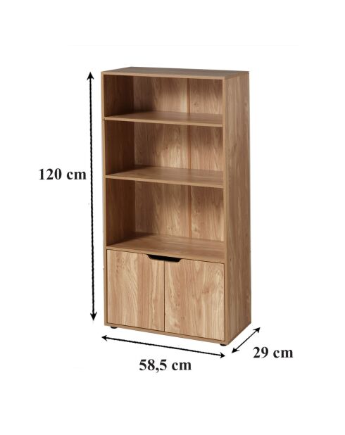 Estante Modu de 3 niveles y almacenamiento de 2 puertas con decoración de madera marrón, H.120 cm