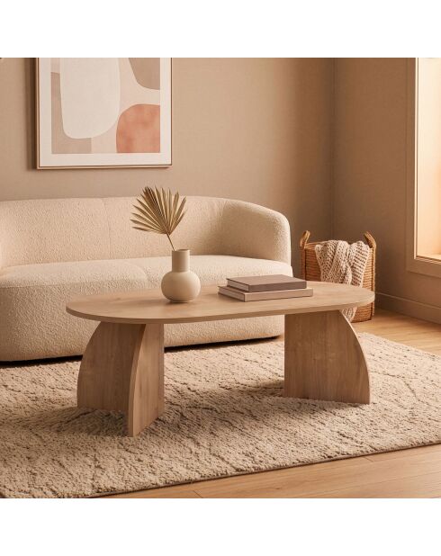 Table basse Selene avec plateau ovale et pieds courbés décor chêne saphir - L.120 cm