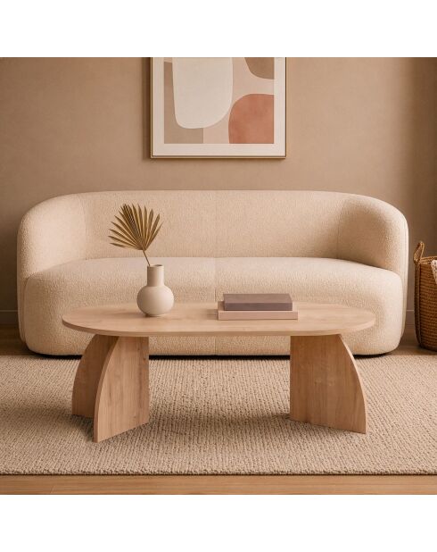 Table basse Selene avec plateau ovale et pieds courbés décor chêne saphir - L.120 cm