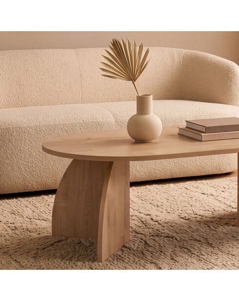 Table basse Selene avec plateau ovale et pieds courbés décor chêne saphir - L.120 cm