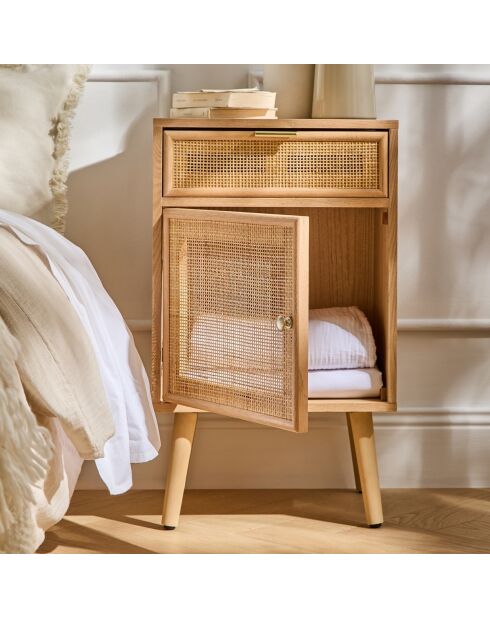 Table de chevet Miya avec cannage en rotin naturel
