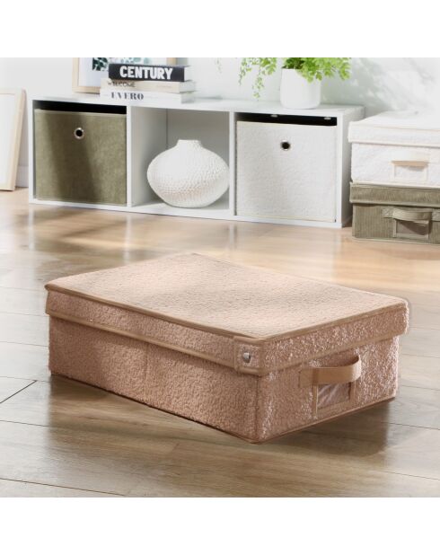 Scatola portaoggetti con coperchio in tessuto ad anello beige - L.31,5 cm