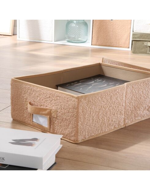 Scatola portaoggetti con coperchio in tessuto ad anello beige - L.31,5 cm