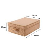 Scatola portaoggetti con coperchio in tessuto ad anello beige - L.31,5 cm