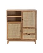 Hohes Sideboard Alia, 2 Türen, 2 Schubladen mit Rattanfronten, H.120 cm