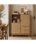 Hohes Sideboard Alia, 2 Türen, 2 Schubladen mit Rattanfronten, H.120 cm