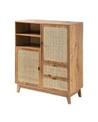 Hohes Sideboard Alia, 2 Türen, 2 Schubladen mit Rattanfronten, H.120 cm