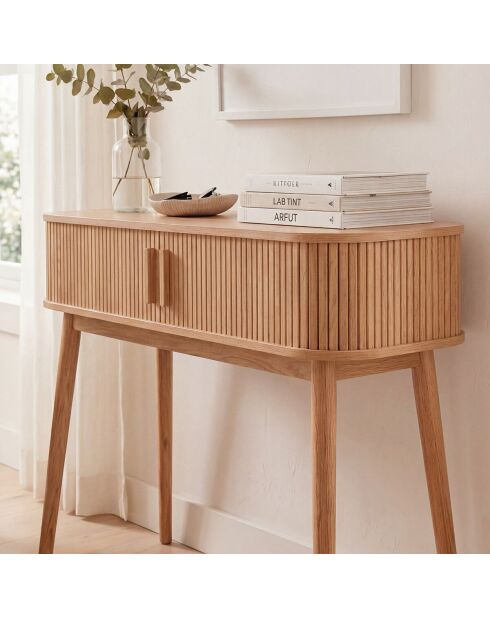 Console Ernest 2 portes coulissantes décor bois marron clair - L.100 cm