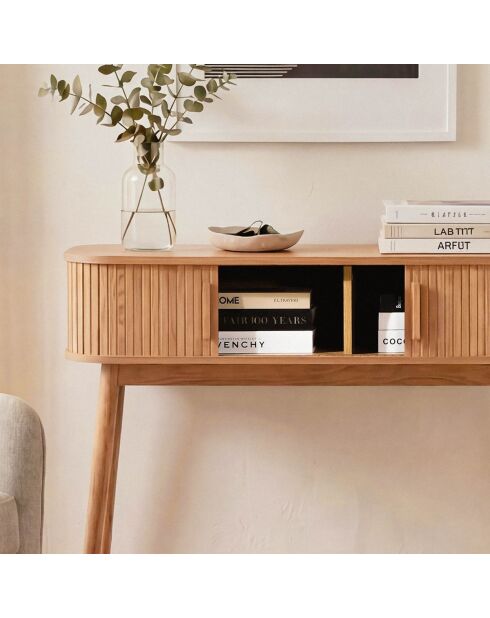 Console Ernest 2 portes coulissantes décor bois marron clair - L.100 cm