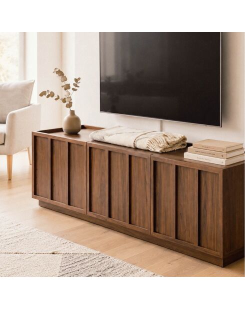 Abel 3-türiger TV-Ständer in Walnusseffekt mit Rand, L.140 cm