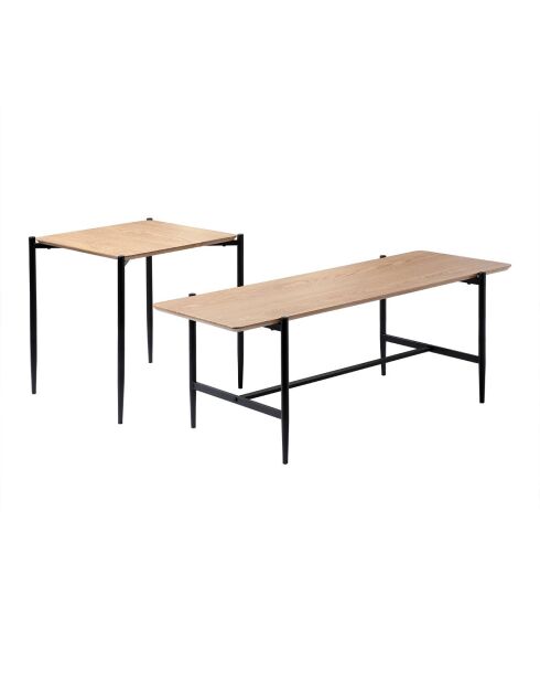 Lot de 2 tables basses Jessie gigognes décor chêne pieds métal noir