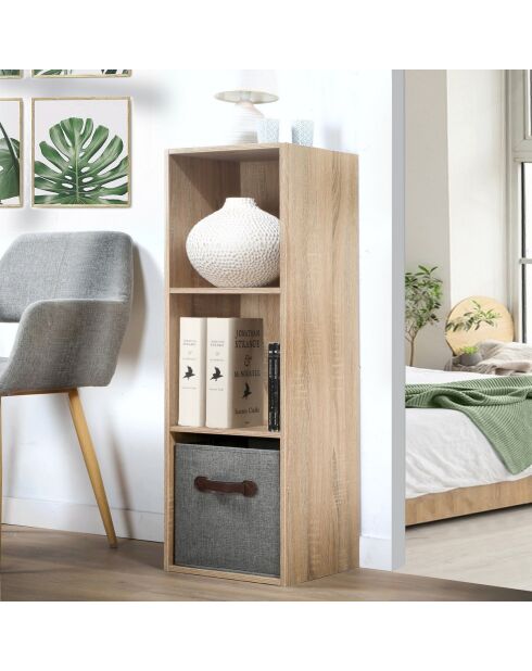 Estante de almacenamiento contemporáneo de 3 compartimentos con decoración de madera clara