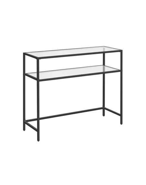 Console Selia en métal avec 2 tablettes en verre trempé coloris noir et transparent - L.90 cm