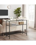 Console Selia en métal avec 2 tablettes en verre trempé coloris noir et transparent - L.90 cm