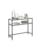 Console Selia en métal avec 2 tablettes en verre trempé coloris noir et transparent - L.90 cm