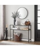 Console Selia en métal avec 2 tablettes en verre trempé coloris noir et transparent - L.90 cm