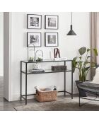Console Selia en métal avec 2 tablettes en verre trempé coloris noir et transparent - L.90 cm