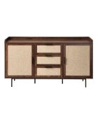 Jetson Sideboard mit 2 Türen und 3 Schubladen, Nussbaumdekor und Stofffronten, L.140 cm