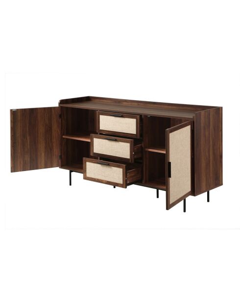 Jetson Sideboard mit 2 Türen und 3 Schubladen, Nussbaumdekor und Stofffronten, L.140 cm