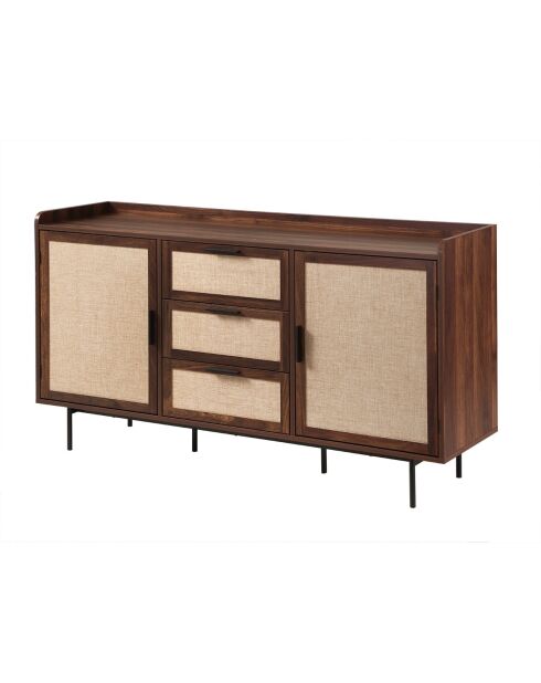 Jetson Sideboard mit 2 Türen und 3 Schubladen, Nussbaumdekor und Stofffronten, L.140 cm