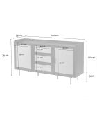 Jetson Sideboard mit 2 Türen und 3 Schubladen, Nussbaumdekor und Stofffronten, L.140 cm
