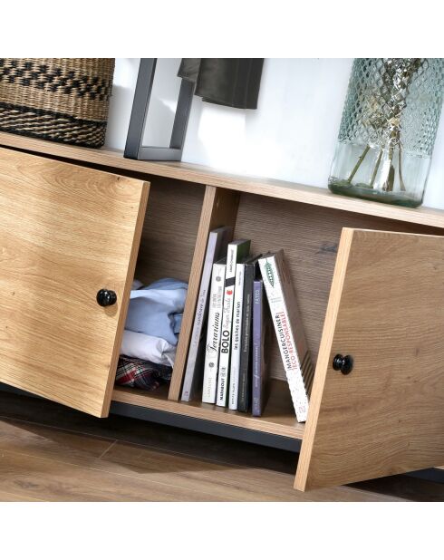 Kleiderschrank Lenny mit Regalen und Stauraum 2 Türen aus schwarzem und hellem Holz - H.167 cm