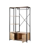 Kleiderschrank Lenny mit Regalen und Stauraum 2 Türen aus schwarzem und hellem Holz - H.167 cm