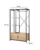 Kleiderschrank Lenny mit Regalen und Stauraum 2 Türen aus schwarzem und hellem Holz - H.167 cm